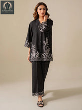 2 Pcs Women's Stitched Cotton Embroidered Shirt And Trouser