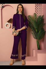 2 Pcs Women's Stitched Cotton Embroidered Shirt And Trouser