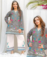 2 Pcs Women's Stitched Swiss Lawn Printed Shirt And Trouser