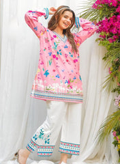 2 Pcs Women's Stitched Swiss Lawn Printed Shirt And Trouser