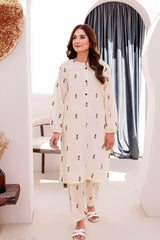 2 Pcs Women's Stitched Linen Embroidered Shirt And Trouser