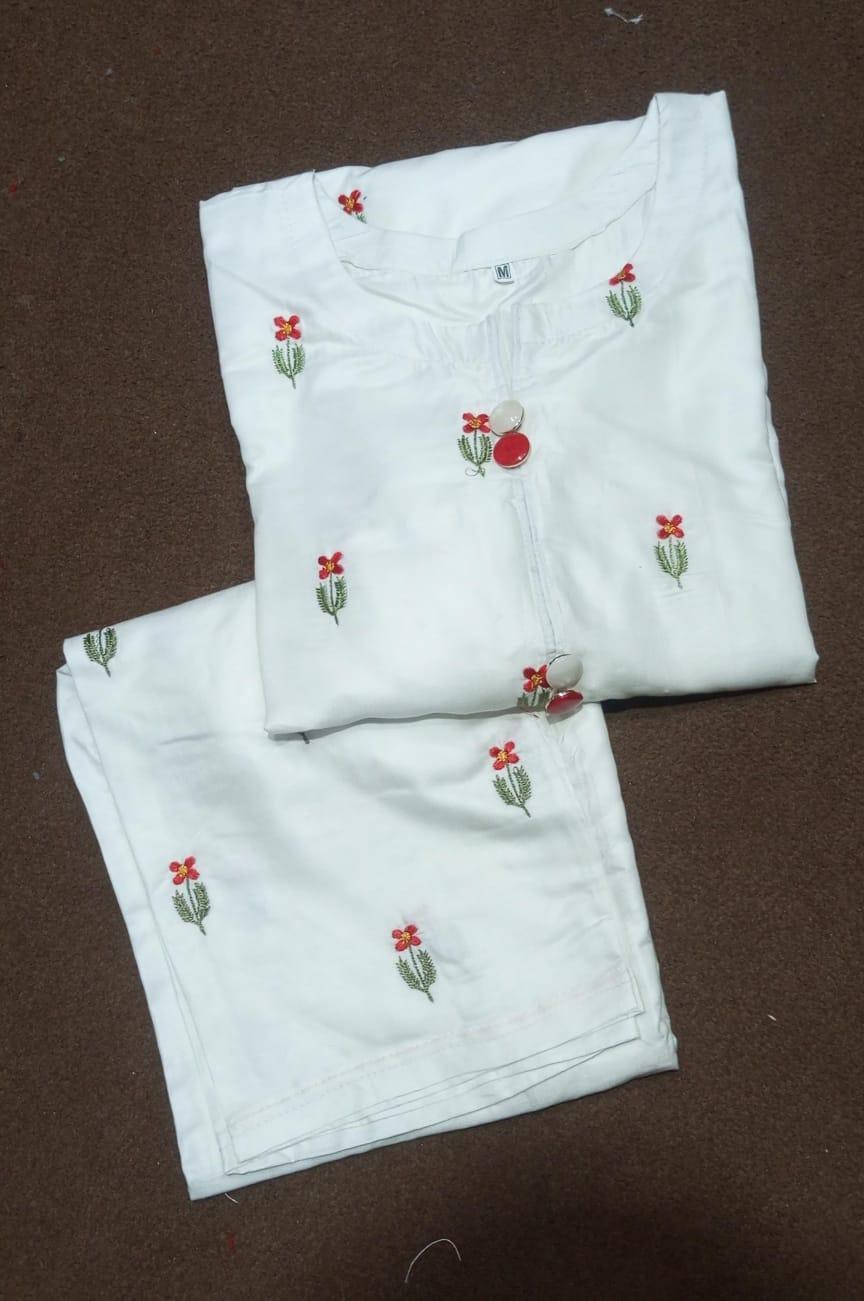 2 Pcs Women's Stitched Linen Embroidered Shirt And Trouser